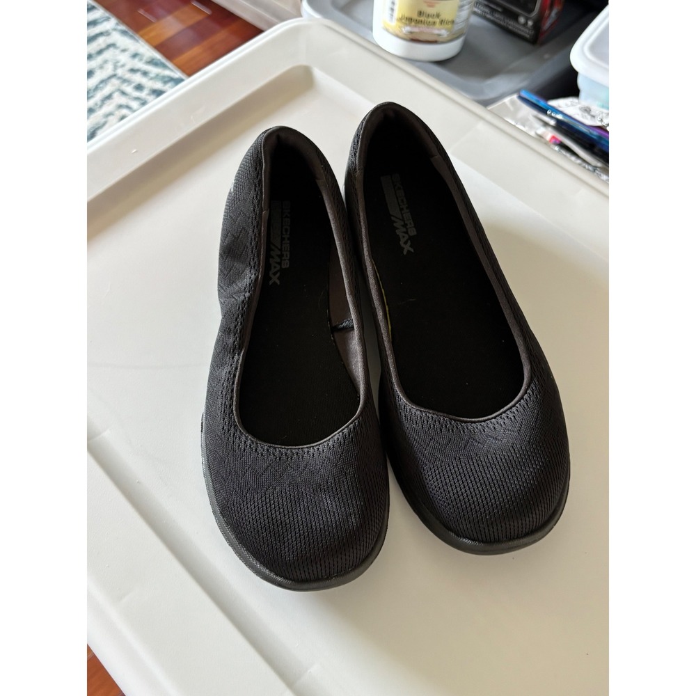 Skechers Goga Max Womens Black Mesh Slip On Walking Ballet Flats Shoes 8.5